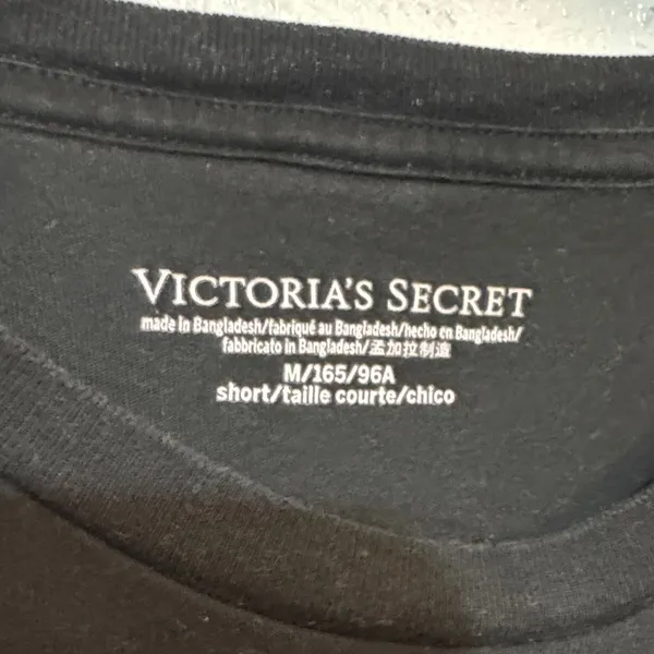 Victoria's Secret Black Bling Long Sleeve Lounge Shirt Rhinestone Logo Signature - Image 2