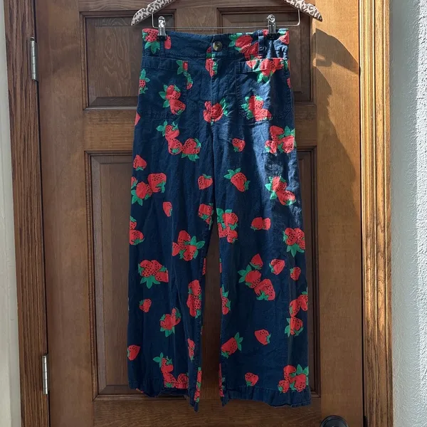 Maeve The Colette Cropped Wide-Leg Pants in Strawberry Linen Edition Size 26 - Image 4