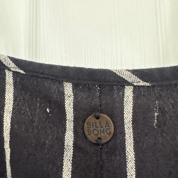 Billabong Black and white striped mini button-up dress with adjustable straps #stripedress - Image 4