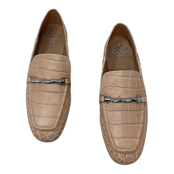Vince Camuto Perenna Croc Embossed Nude Leather Loafers Size 8.5 - Image 9