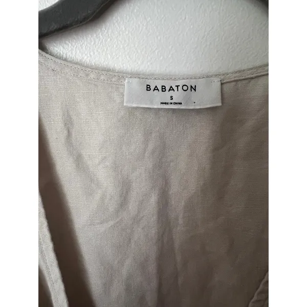 Aritzia Babaton Wallace‎ Wrap Linen Mini Dress Size Small Tan Short Sleeves - Image 3