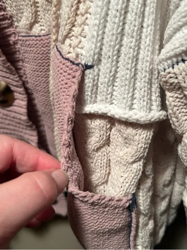 POL Colorblock Cable-Knit Hooded Cardigan - Pink/Navy/Cream - Image 9