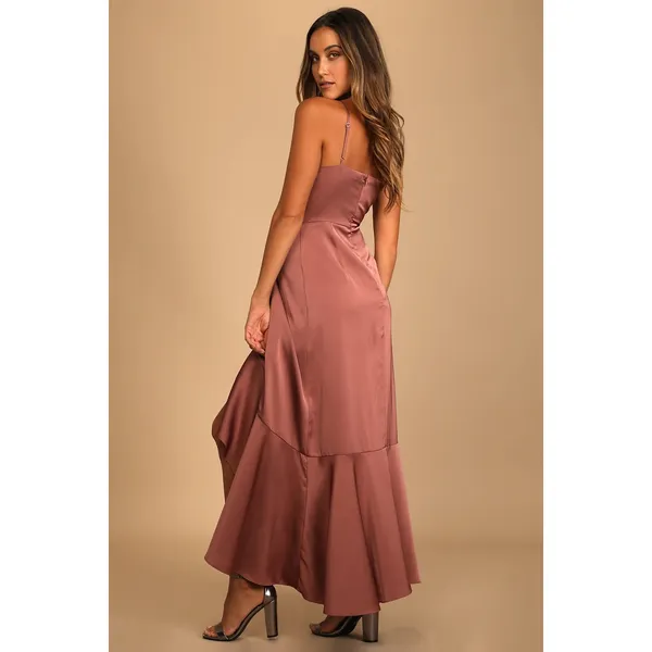 NWOT Lulu's Enchanted Moments Mauve Pink Satin Ruffled High-Low Dress Size XL - Image 2