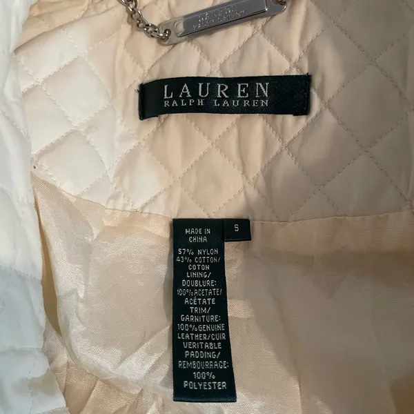 Lauren Ralph Lauren Ivory Quilted With Leather Piping Spring Jacket Size Small - Image 4