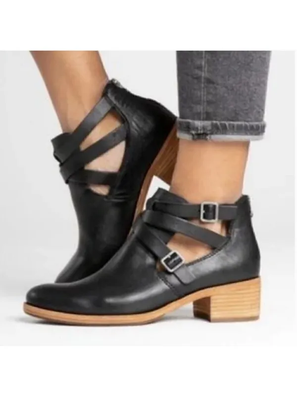 Kork-Ease Jardin Buckle Strap Black Leather Ankle Bootie Back Zip Size 7 - Image 2