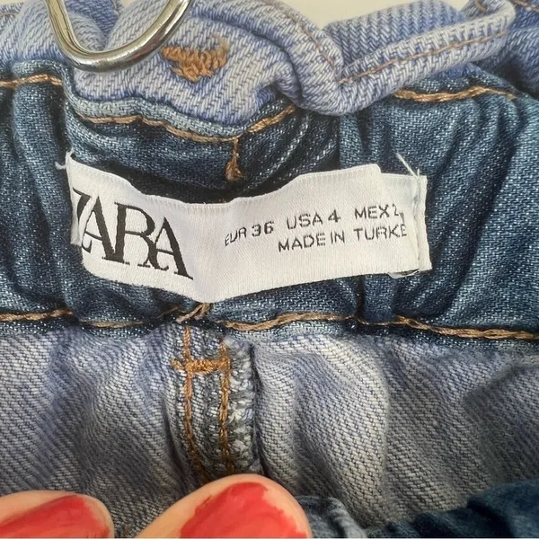 Zara Paperbag Waist Jeans Small Light Wash High Rise Ruffle Denim Mom Pants - Image 9