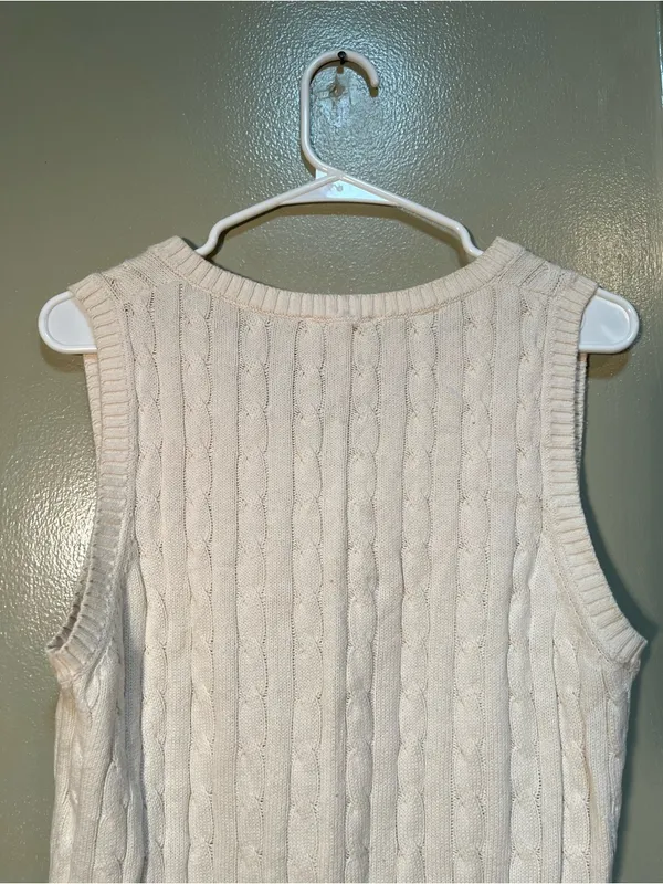 Avenu Women's Size Medium Sleeveless Sweater Vest Cream White V-Neck Cotton - Image 5