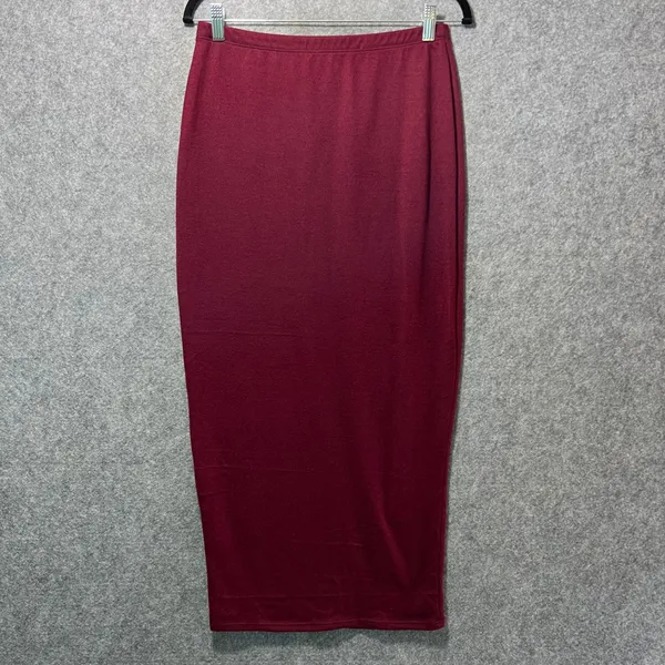 GO Couture Burgundy‎ knit Maxi Pencil Skirt Size L Stretchy Pull On - Image 7