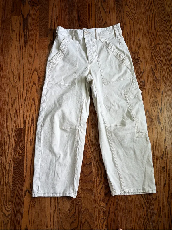 Pilcro Anthropologie Millie Low-Slung Barrel Cargo Pants Ivory Size 28 - Image 5