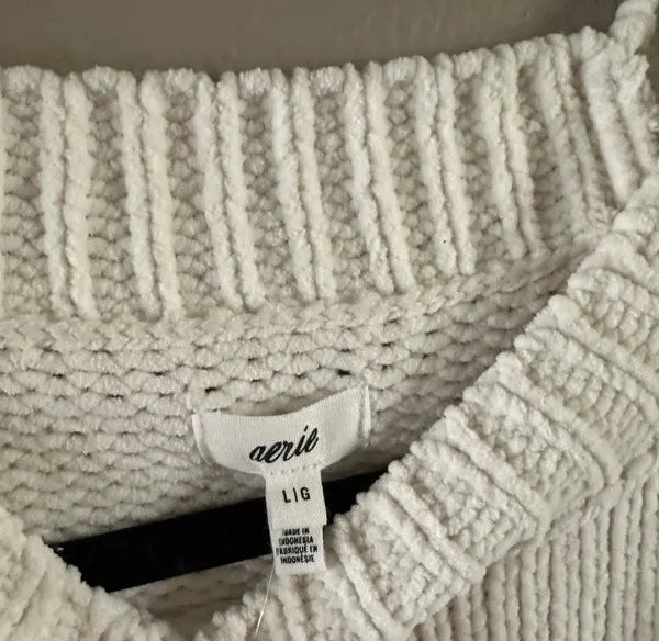 Aerie Knit Oversized Pullover Sweater White Crew Neck Long Sleeve L Women - Image 2