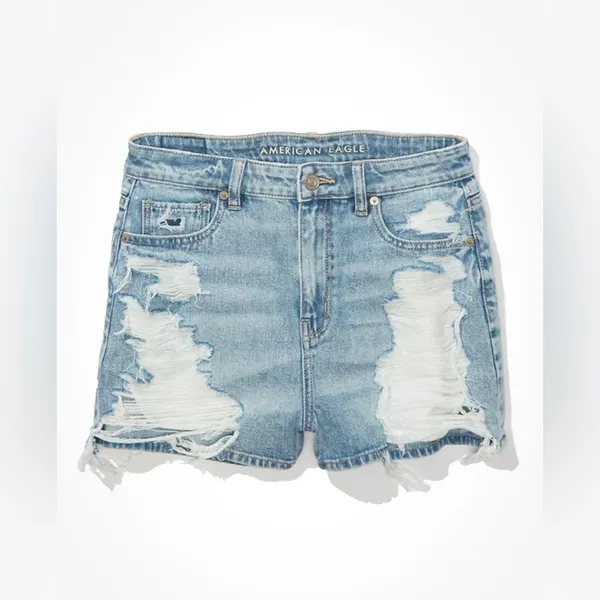 AMERICAN EAGLE High Rise Distressed Denim Mom Shorts Comfort Stretch Size 00 - Image 9