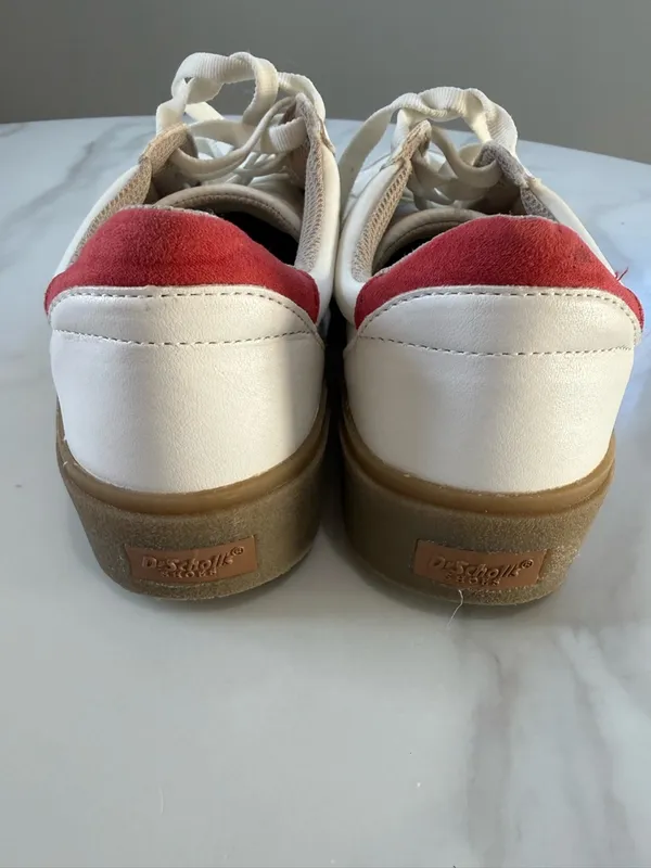 Dr. Scholl's White Sneakers with Navy Chevron and Red Heel - Image 9