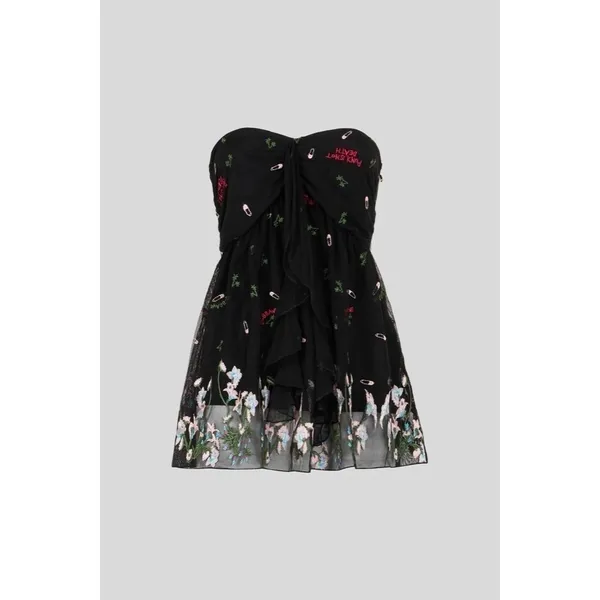 PATRIZIA PEPE Embroidered Tulle Top Strapless Floral Punk Size 40 US 4 - Image 9
