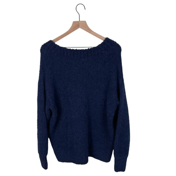 Aerie Teddy Boucle Sweater Women's Size Medium Navy Blue Wool Blend Cozy Soft - Image 4
