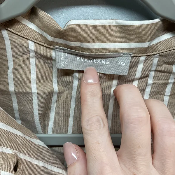 Everlane Striped Button Down Shirt Top‎ XXS Beige White Casual Cropped - Image 4