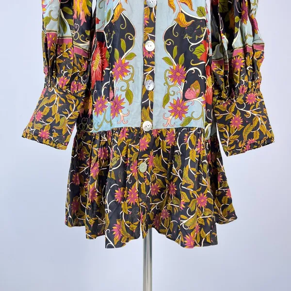 NWOT Farm Rio Floral Swans V-Neck Long Sleeves Mini Dress Size M - Image 4