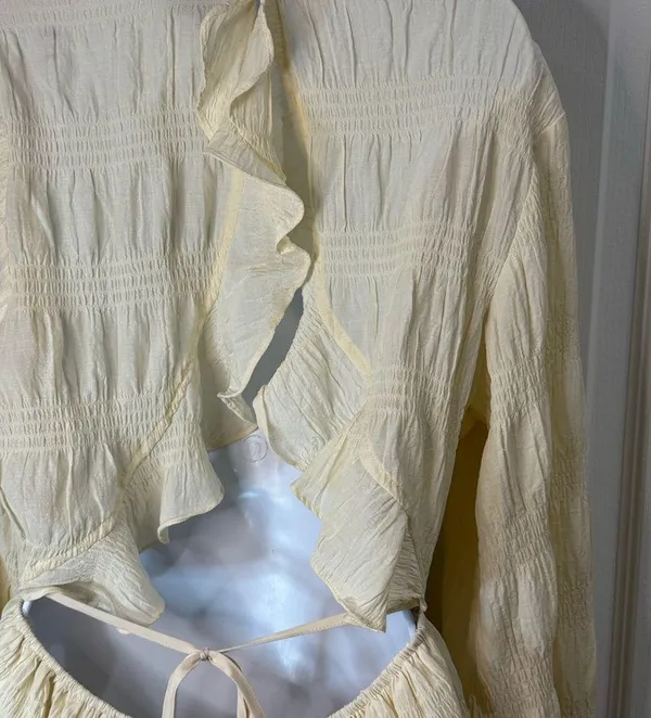 Vici Cream Ruffled Wrap Sundress with Bishop Sleeves - Image 8