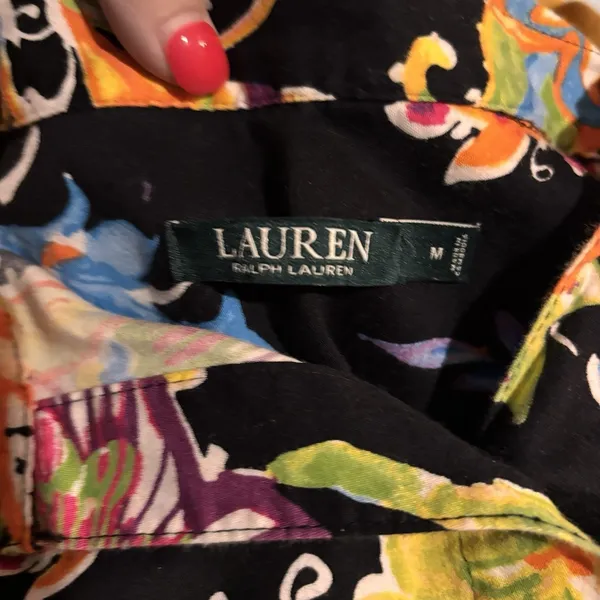 Lauren Ralph Lauren Floral Sleep‎ Shirt Nightgown Monogram Pocket Medium Cotton - Image 5