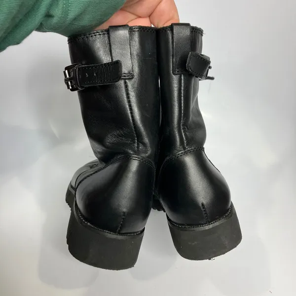 Franco Sarto canon black leather‎ combat boots faux fur trim women's size 8 - Image 8