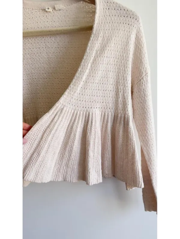 Anthropologie Moth Cream Pointelle Peplum Open Front Cardigan Cashmere S - Image 9