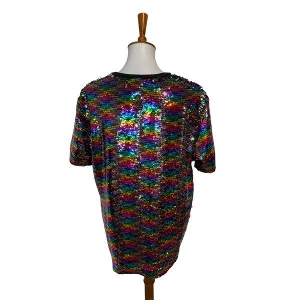 ASOS Rainbow All Over Sequins Shirt Size Medium - Image 3
