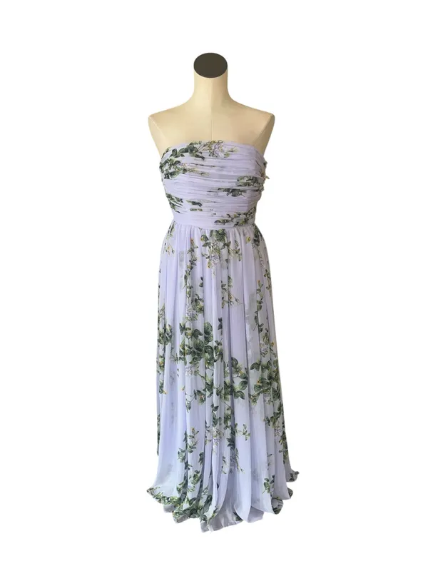 New $220 White House Black Market Floral Lilac Strapless Chiffon Maxi Dress - Image 7