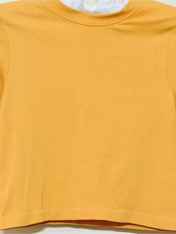 H&M Women’s Long Sleeve Ribbed Crop Top Yellow Size Small - Image 7