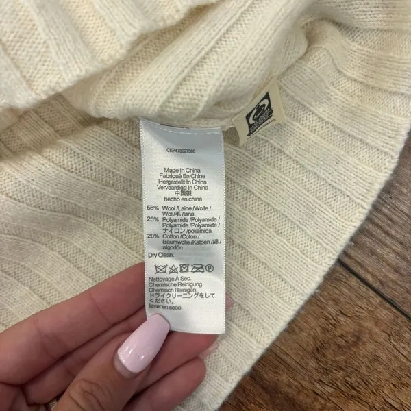 Madewell Antique Cream Ribbed Mockneck Crop Sweater Boxy Knit Pullover Wool Sz M - Image 6
