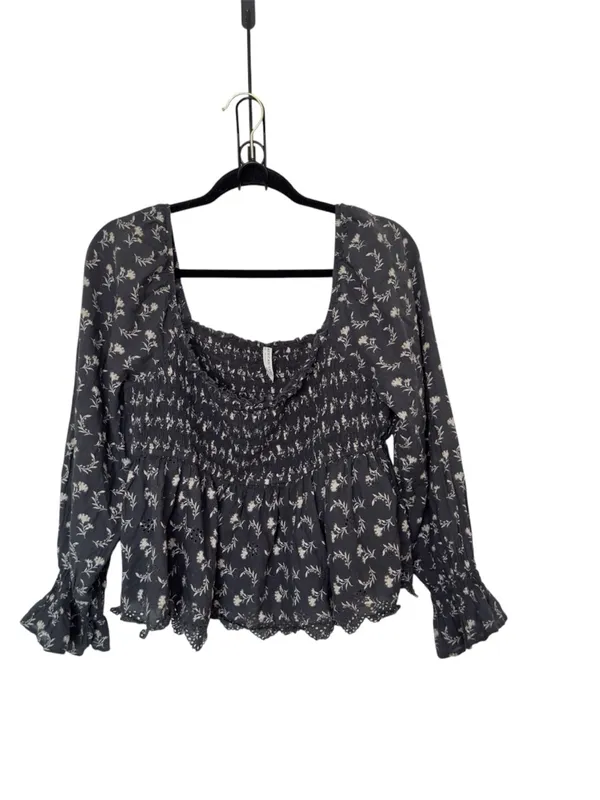 American Eagle XL‎ Floral Smocked Peplum Blouse Peasant Sleeves Coquette Boho - Image 4