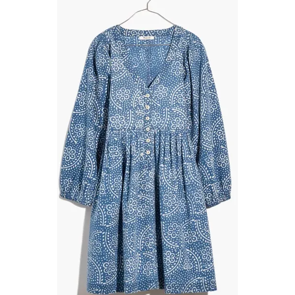 Madewell Bubble-Sleeve Button Front Mini Dress in Indigo Paisley Sz. M - Image 3
