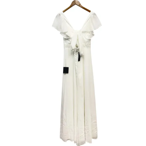 Lulus Simply Delightful White Tie-Back Flutter Sleeve Maxi Dress in White size M - Image 4