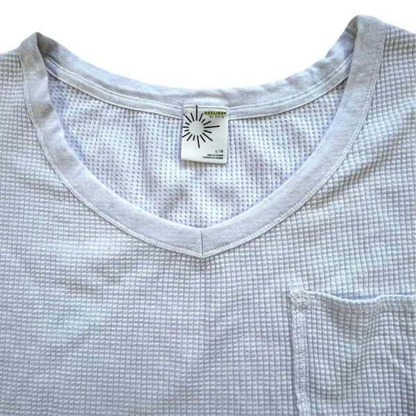 Offline by Aerie White Waffle Knit Crop Top Womens Large V Neck Pocket Coquette - Image 3