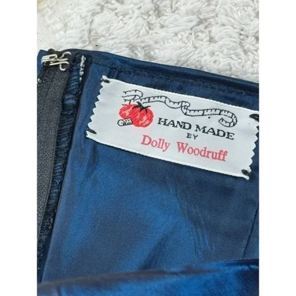 Vtg Handmade Dolly Woodruff Blue Iridescent Strapless Ruched Cocktail‎ Dress - Image 8