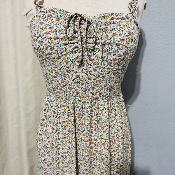 AUW L Green Floral Smocked Tie-Front Ruffle Strap Slit Midi‎ Dress Padded Bra - Image 4