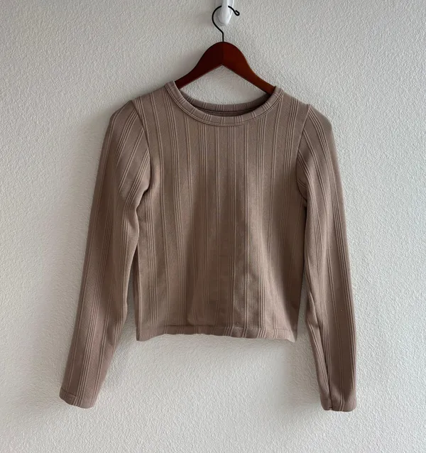 Faded Rose Tan Long Sleeve Crop Top - Image 2