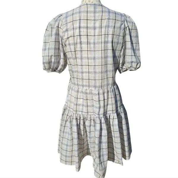 J.‎ Crew Cotton Voile Wrap Mini Dress Puff Sleeves In Oyster White Plaid Small - Image 6
