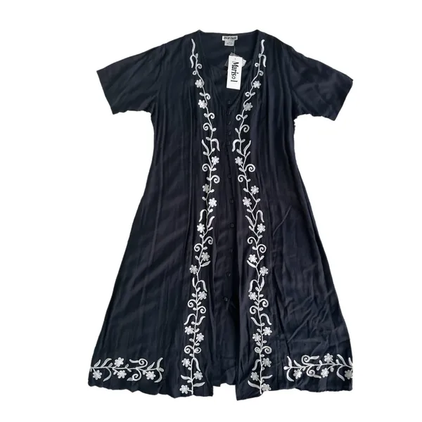 Marisol Women's Size-XL Midi Dress‎ Embroidered Dark Blue Rayon - Image 3