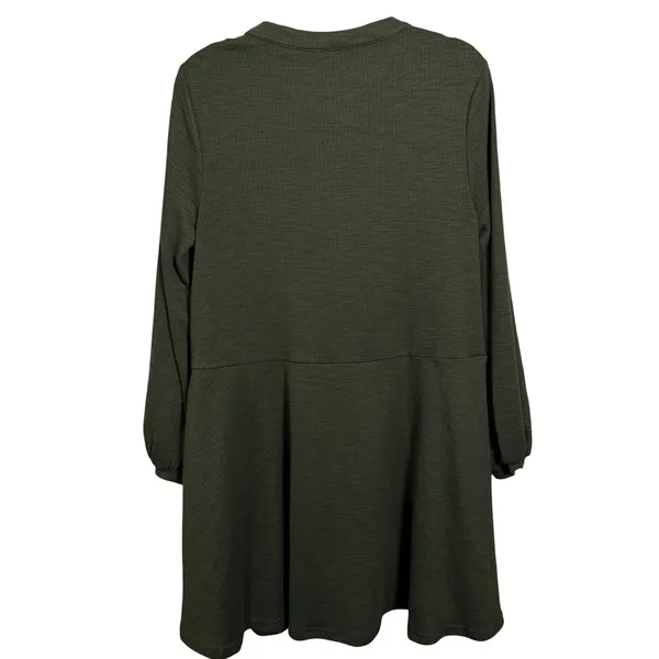 Pink Lily Olive‎ Green Waffle Knit Button Neck Swing Dress Size L - Image 2