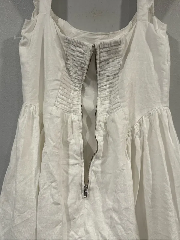 Reformation Oaklyn Linen Dress Cap Sleeve White Sz 6 - Image 5