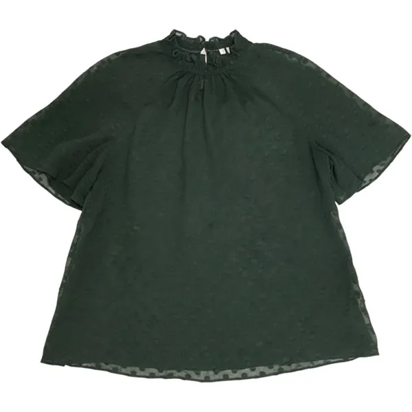 Anthropologie Feather Bone Green Swiss Dot Blouse Size 0 Sheer Flutter Sleeve - Image 3