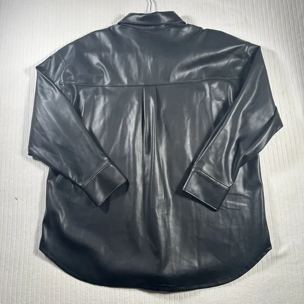 Abercrombie & Fitch Oversized Black Vegan Faux Leather Shirt Jacket Womens Large - Image 16