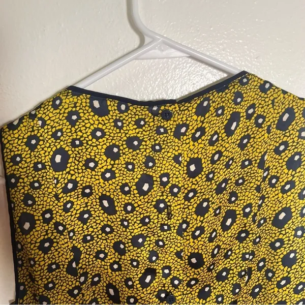 Zara Womens Size Small Sleeveless‎ Shift Dress Yellow Navy White Geo Button Back - Image 9