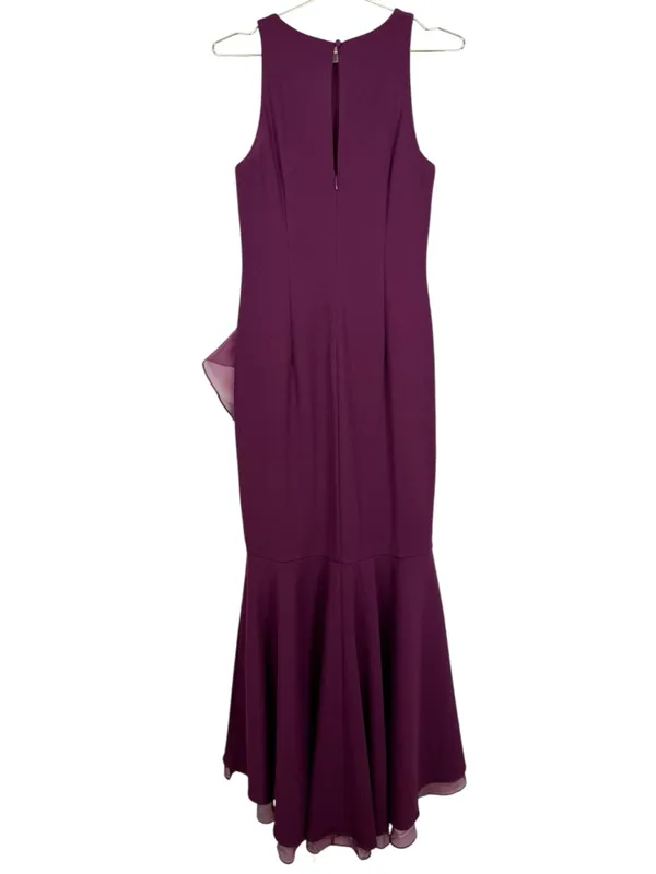 Adrianna Papell High Low Crepe Halter Gown Organza Draping In Cabernet Size‎ 4 - Image 7