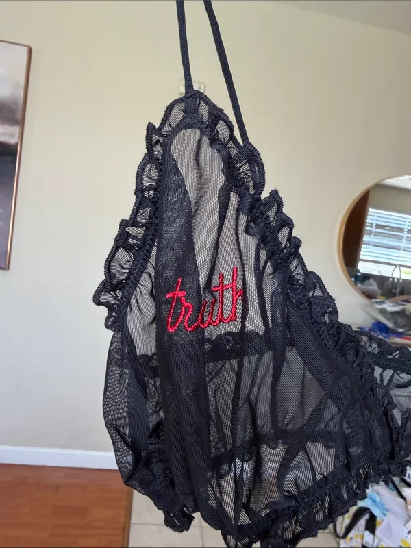 NWT SKIMS Sleepover Triangle Bralette Mesh Truth Dare Onxy Black size L - Image 4
