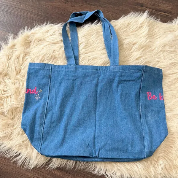 Hoodies For Heroes "kindness is free" Colorful Star Patch Denim Tote Bag - Image 6