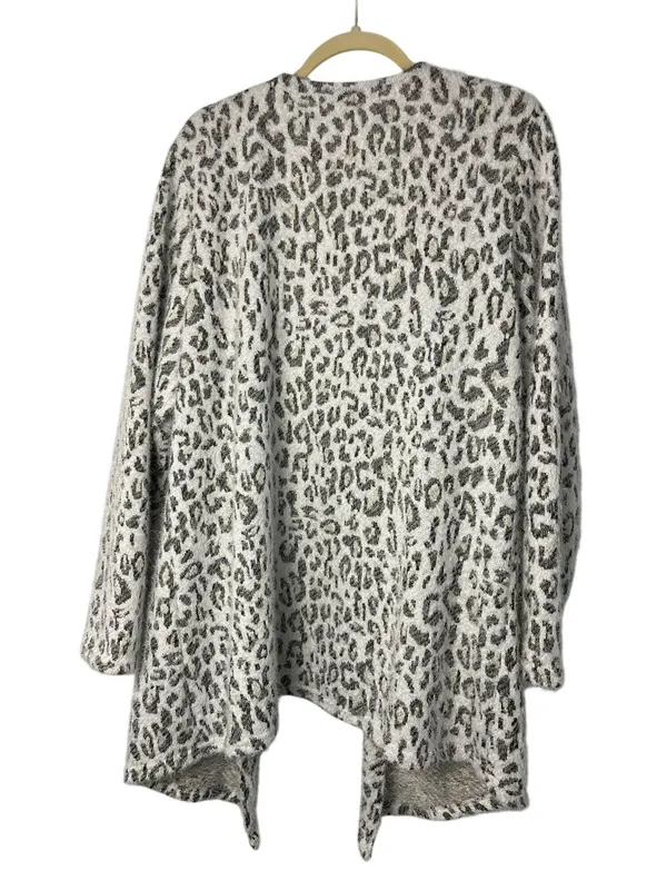 Maurices Womens XXL Fuzzy Open Front Cardigan Leopard Print Cozy Pockets Used - Image 2