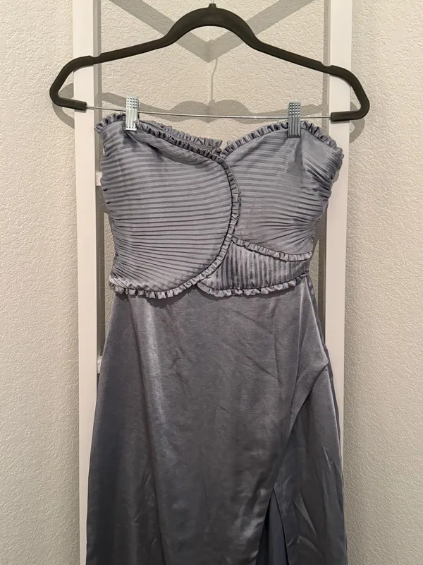 Meshki Larissa Satin Maxi Dress With Ruched Petals in Frosted Blue - Image 3