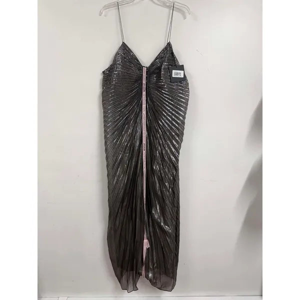 Mac Duggal Stunning Pleated Metallic V-neck Maxi Dress Size S-M $398 - Image 4