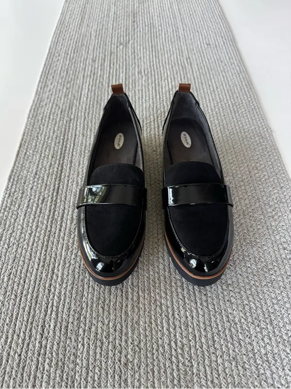 Dr. Scholl's Black Patent and Suede Platform Loafers Sz 7 - Image 7