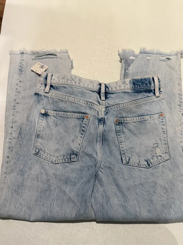 We The Free People 28 Jeans Tapered Baggy Boyfriend Purple Rock Distressed NWT - Image 3